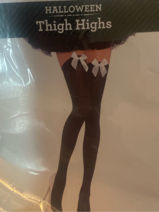 celebrate Accessories - Halloween Black Thigh Highs with White Bows one size